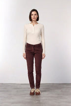 New York Slim pantalone chino donna in velluto a costa grande slim fit ①