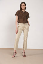 New York Trumpet Hose Chino Damen aus Stretch-Satin slim fit