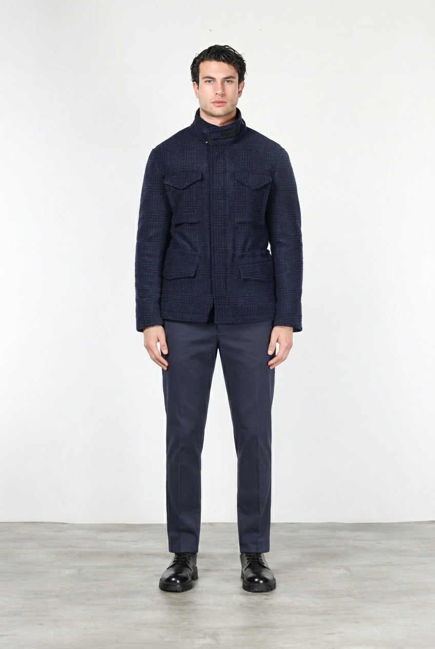 Field Jacket M74 Herren aus Tuchstoff mit Strickoptik, Prince-of-Wales-Muster