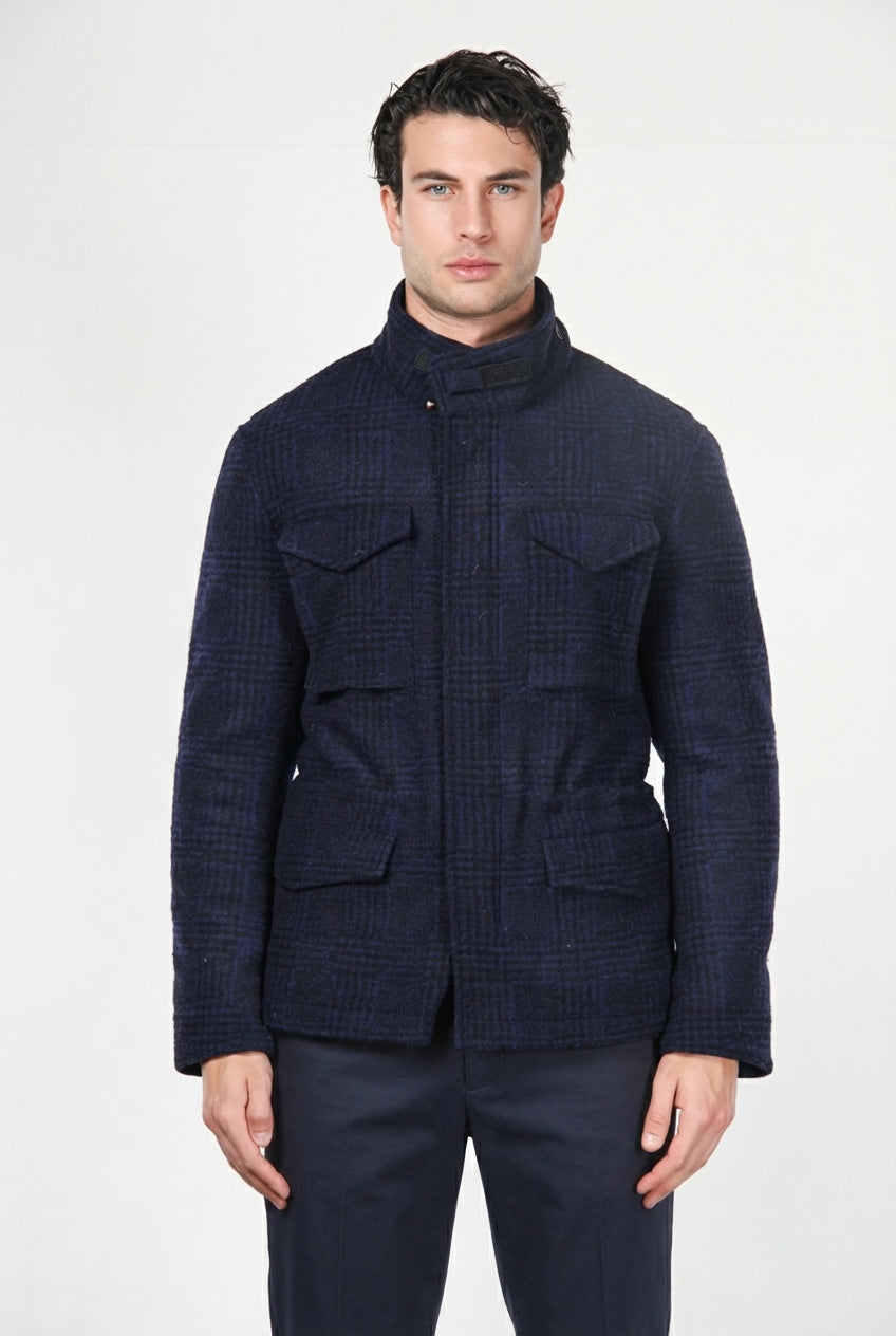 Field Jacket M74 Herren aus Tuchstoff mit Strickoptik, Prince-of-Wales-Muster