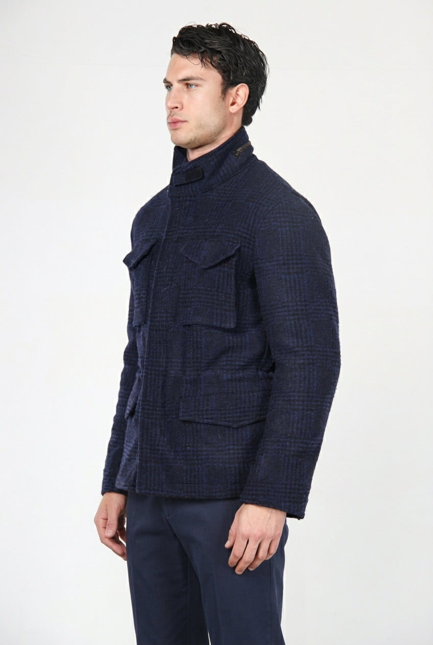 Field Jacket M74 Herren aus Tuchstoff mit Strickoptik, Prince-of-Wales-Muster