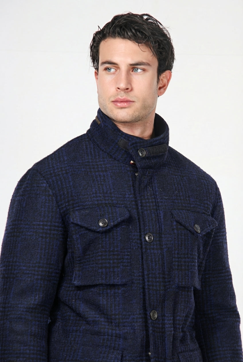 Field Jacket M74 Herren aus Tuchstoff mit Strickoptik, Prince-of-Wales-Muster
