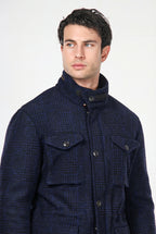 Field Jacket M74 Herren aus Tuchstoff mit Strickoptik, Prince-of-Wales-Muster