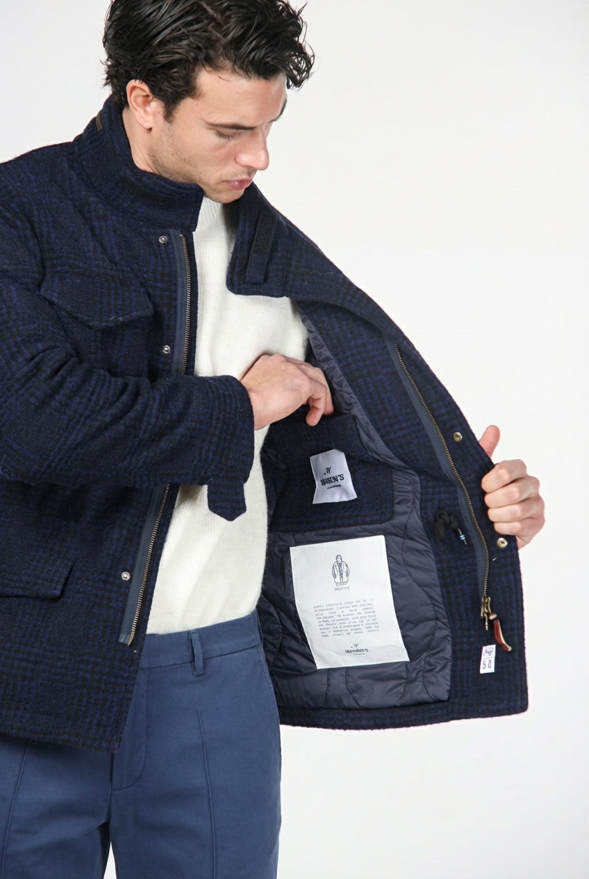 Field Jacket M74 Herren aus Tuchstoff mit Strickoptik, Prince-of-Wales-Muster
