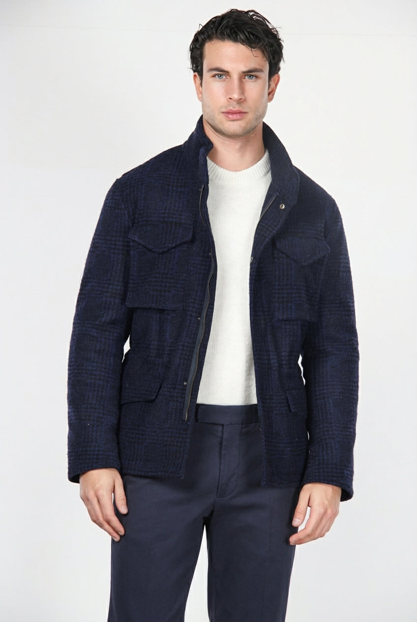 Field Jacket M74 Herren aus Tuchstoff mit Strickoptik, Prince-of-Wales-Muster