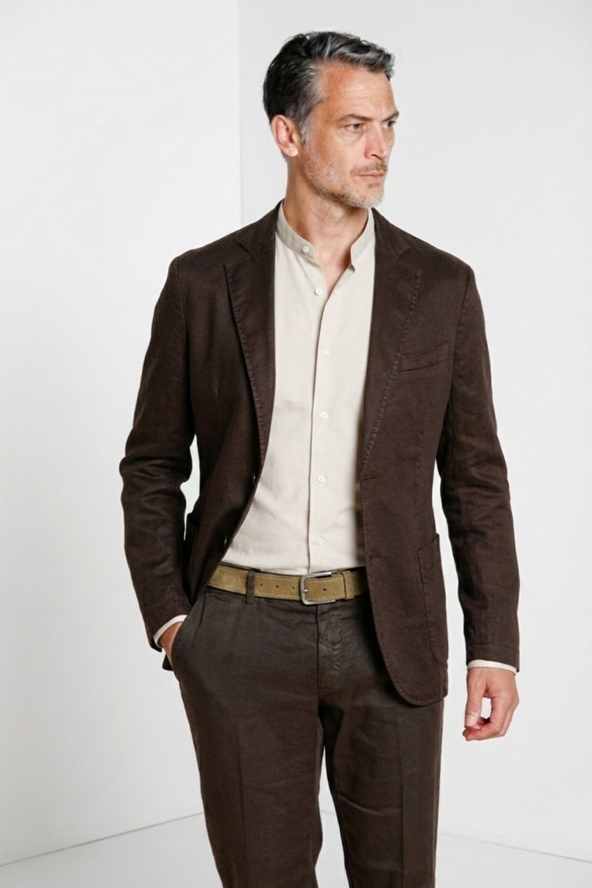 Da Vinci blazer uomo in twill di lino e cotone