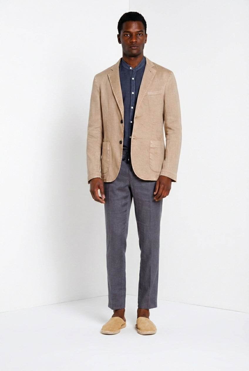 Milano Jogger pantalone chino uomo in twill di lino e cotone extra slim fit