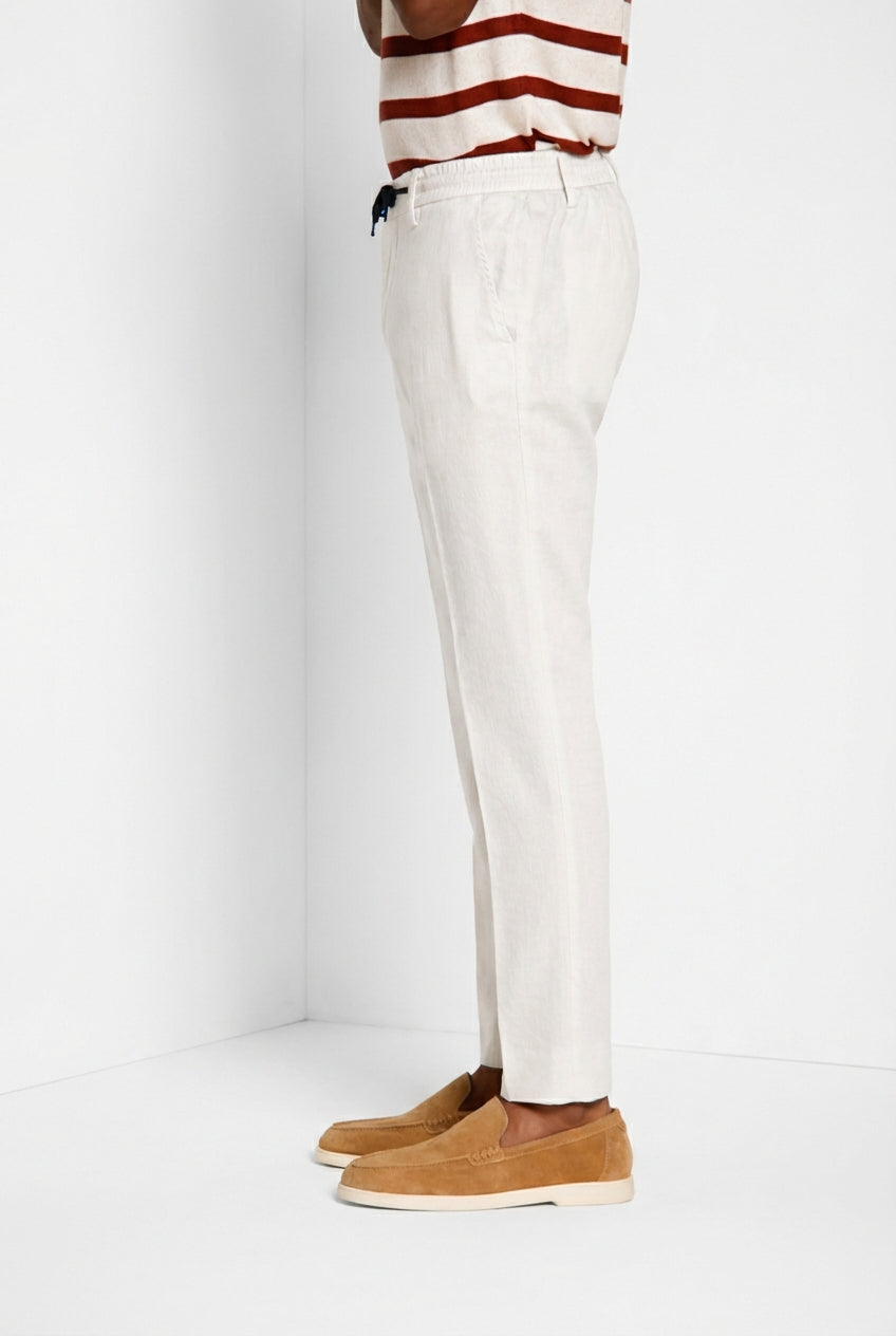 Milano Jogger pantalone chino uomo in twill di lino e cotone extra slim fit