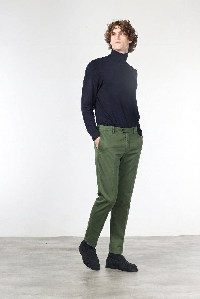 New York pantalone chino uomo in gabardina cotone e lana regular fit