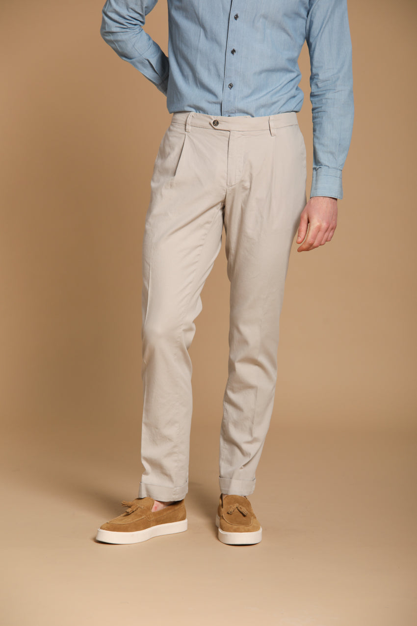 New York Time 1 Pinces pantalone chino uomo in canvas di cotone supima stretch regular fit
