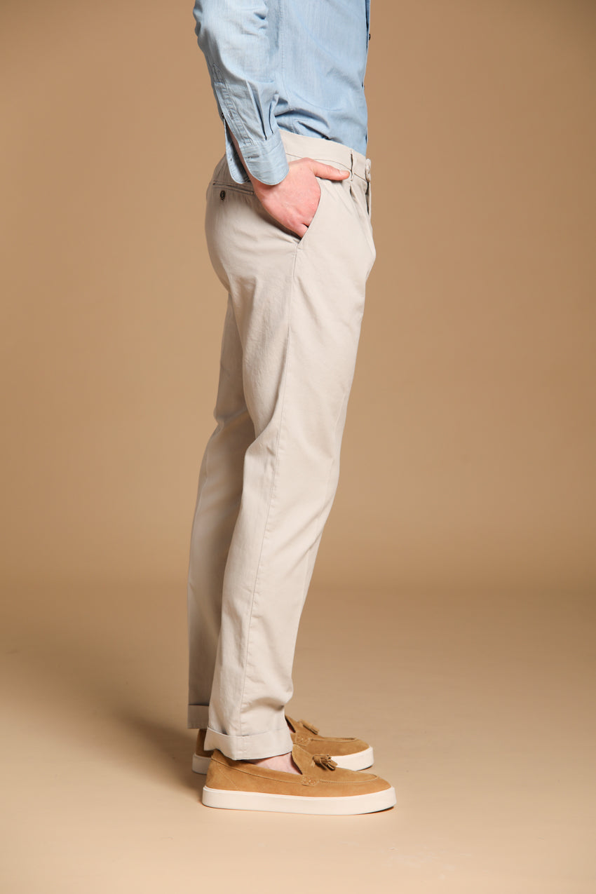 New York Time 1 Pinces pantalone chino uomo in canvas di cotone supima stretch regular fit