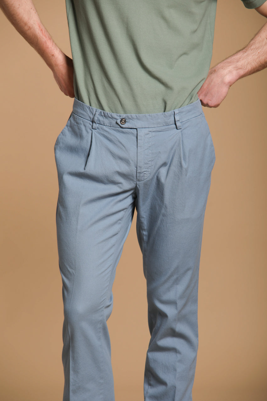 New York Time 1 Pinces pantalone chino uomo in canvas di cotone supima stretch regular fit