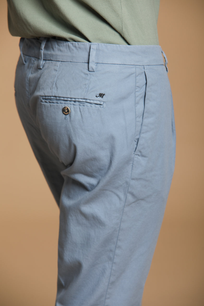 New York Time 1 Pinces pantalone chino uomo in canvas di cotone supima stretch regular fit