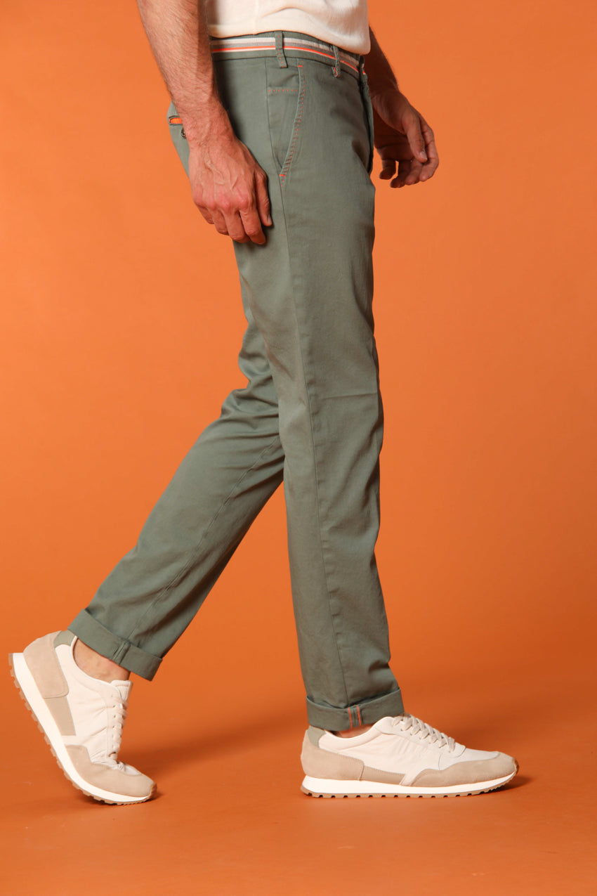 Milano Start pantalone chino uomo in raso stretch con nastri extra slim fit