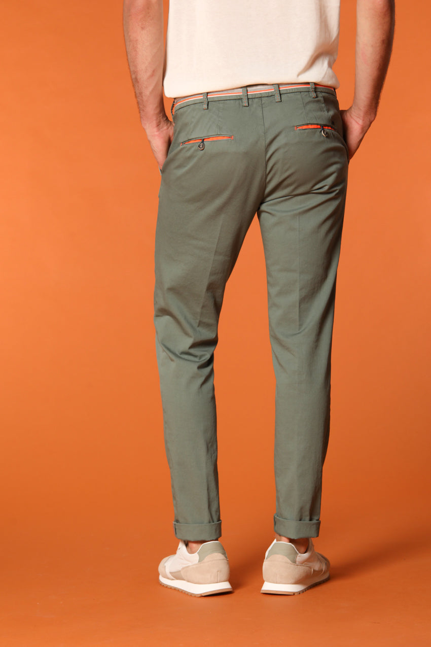 Milano Start pantalone chino uomo in raso stretch con nastri extra slim fit