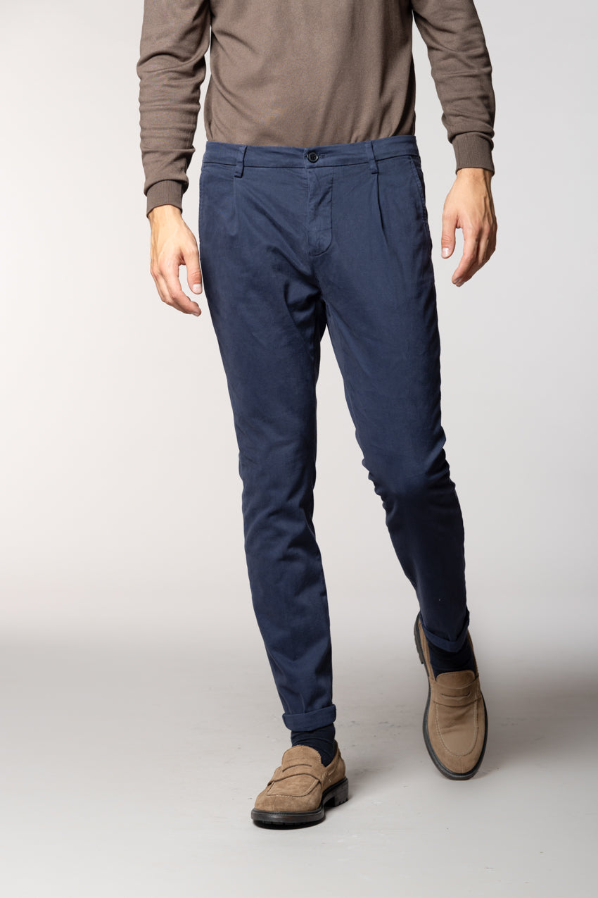 Osaka 1 Pinces pantaloni chino uomo in cotone lana carrot fit