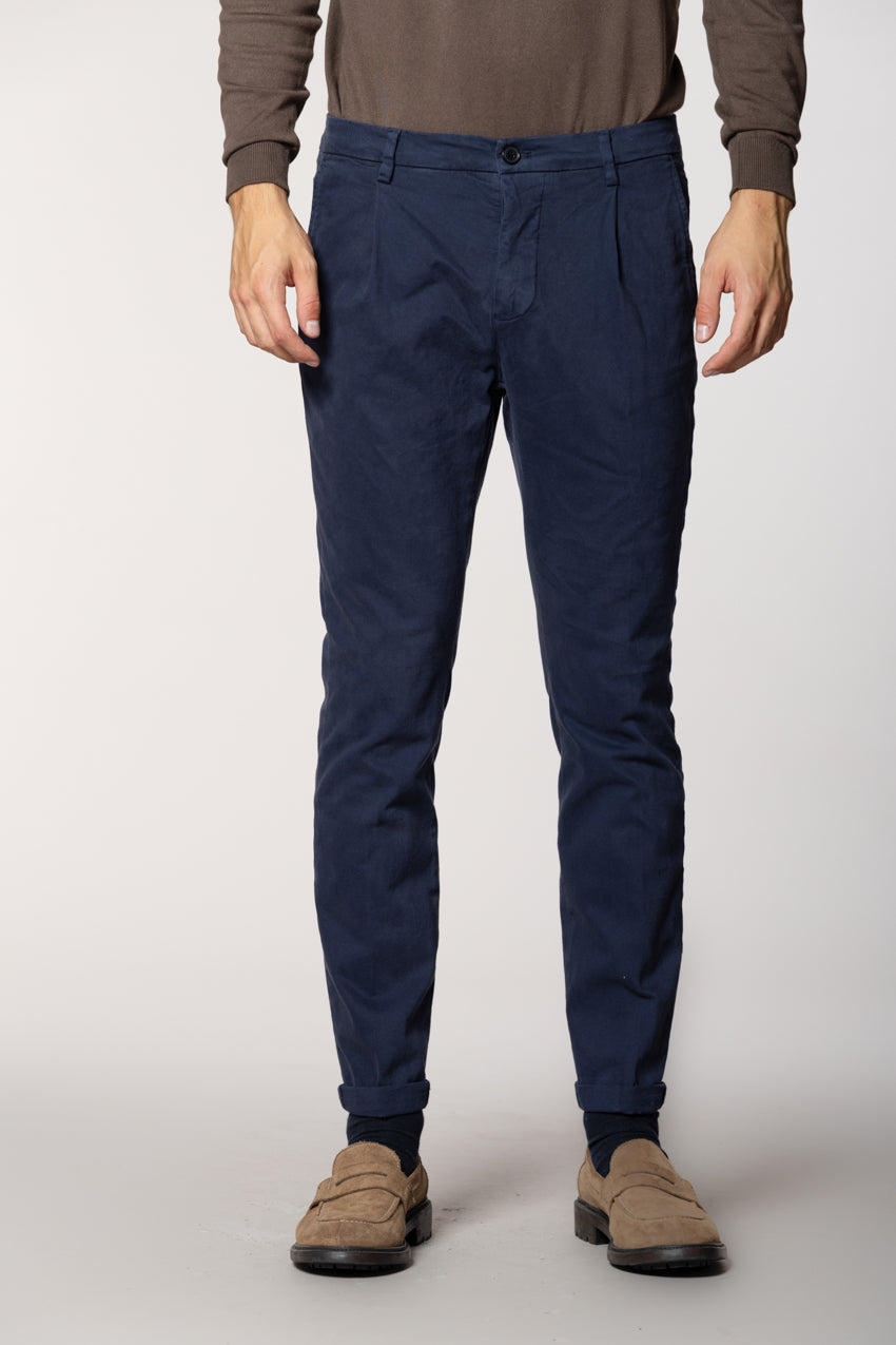 Osaka 1 Pinces pantaloni chino uomo in cotone lana carrot fit