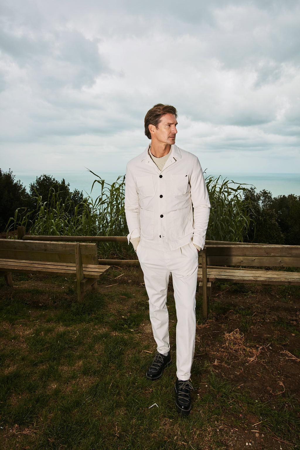 Osaka 1 Pinces pantaloni chino uomo in cotone lana carrot fit