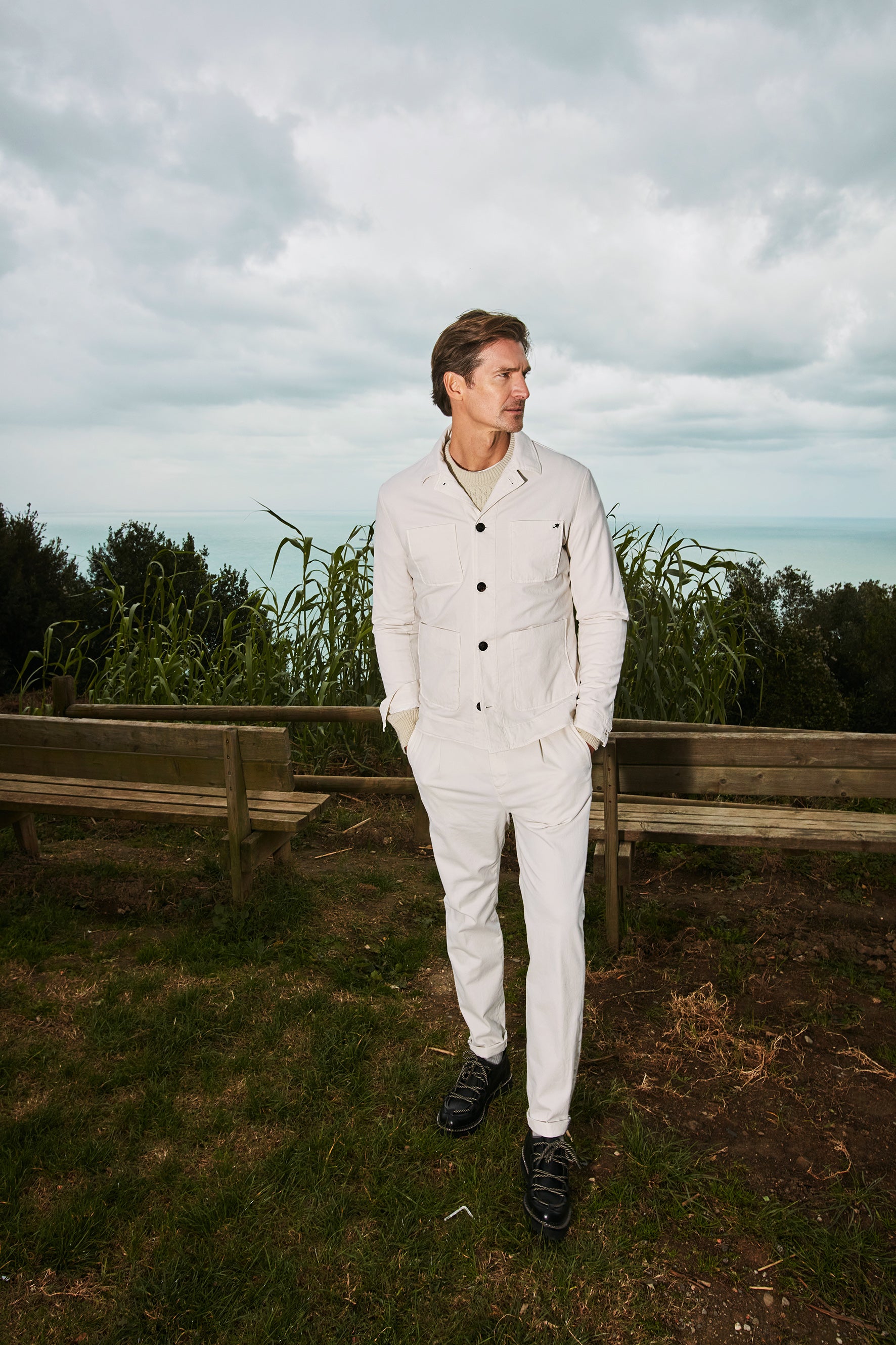 Osaka 1 Pinces pantaloni chino uomo in cotone lana carrot fit