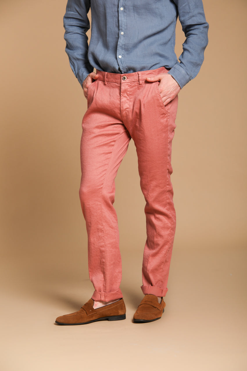 Torino pantalone chino uomo in twill di cotone e lino slim fit