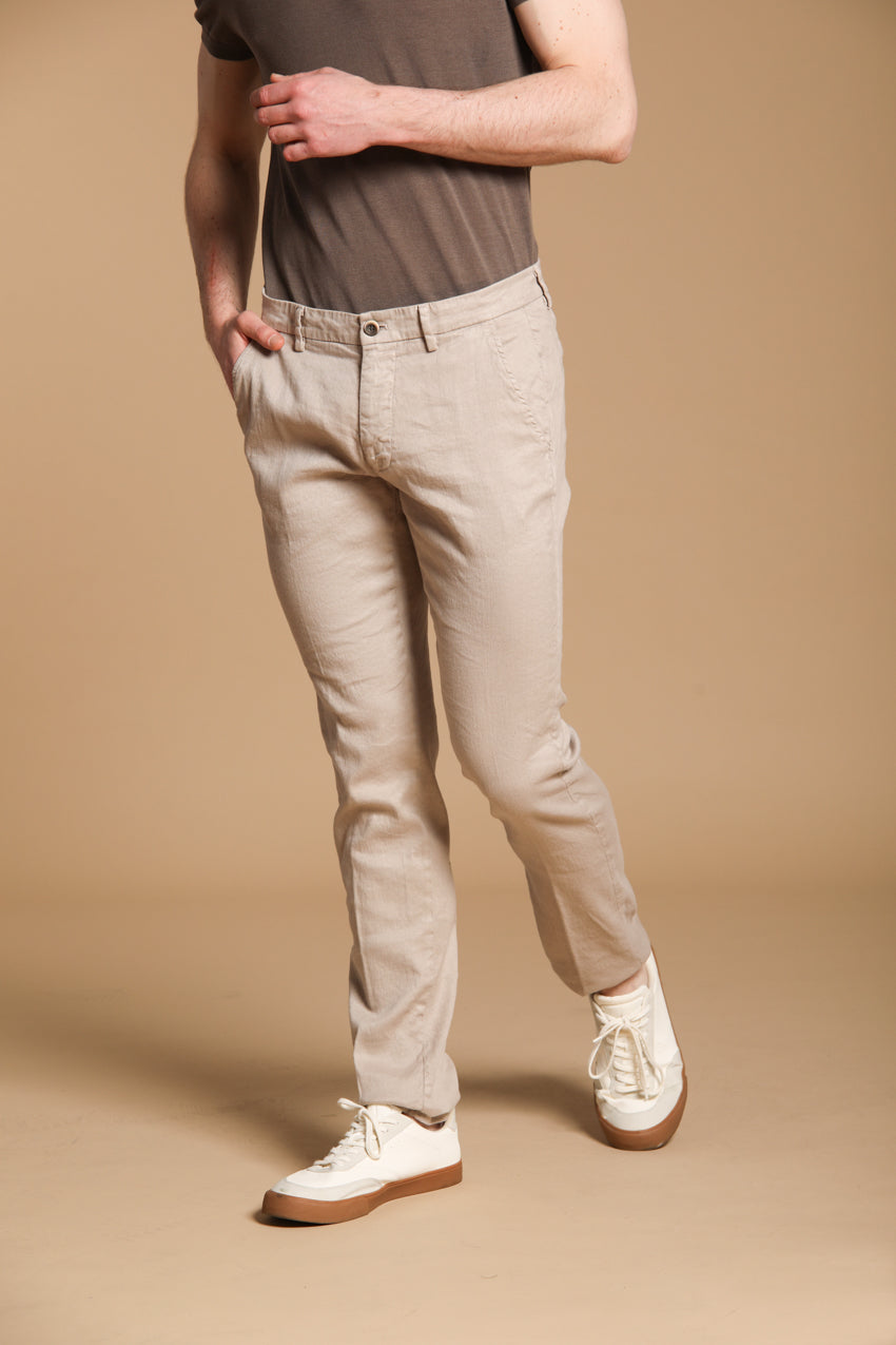 Torino pantalone chino uomo in twill di cotone e lino slim fit