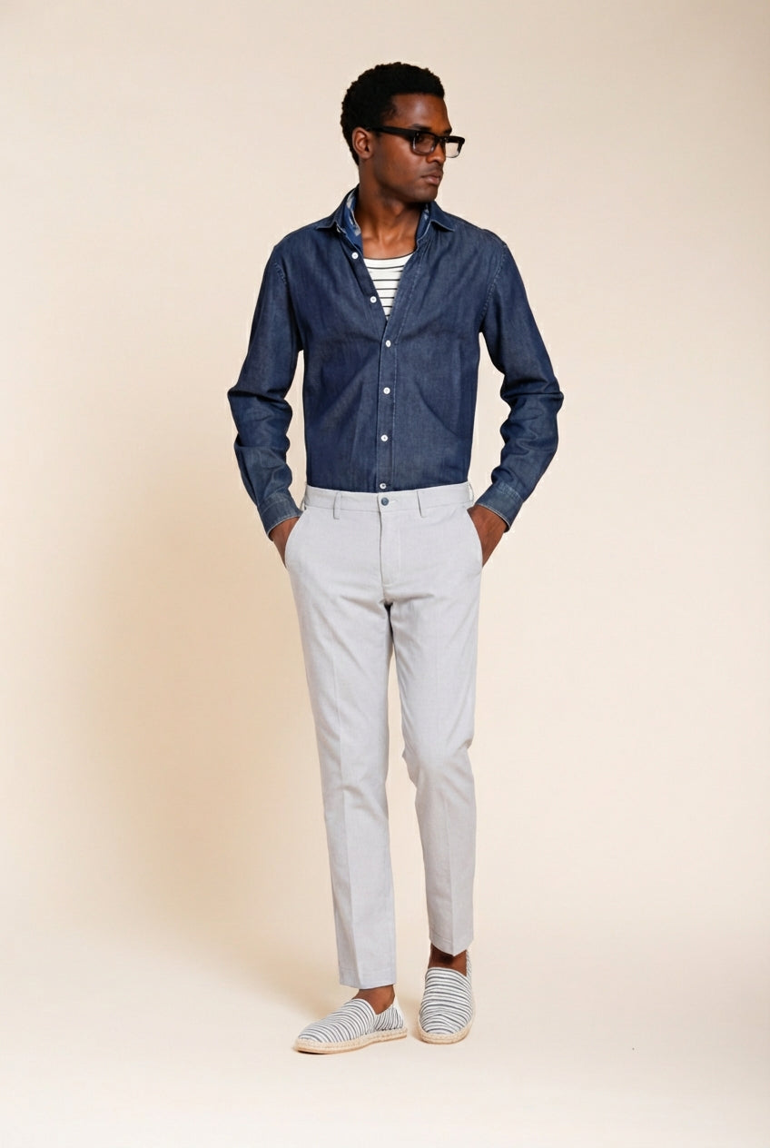 Torino Hose Chino Herren aus garngefärbtem Hahnentritt-Mikromuster blau slim fit