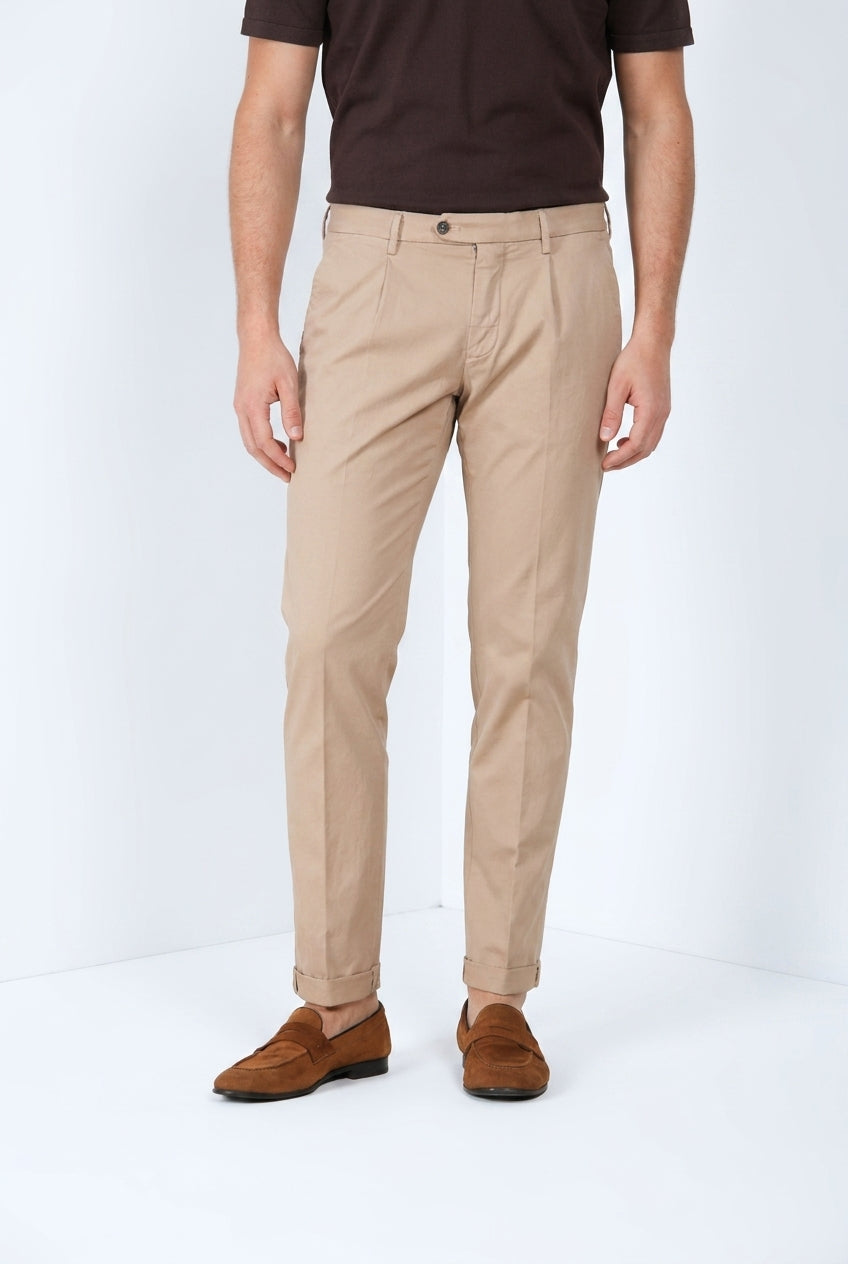 Torino 1 Pinces Flex pantalone chino uomo in gabardina super stretch slim fit