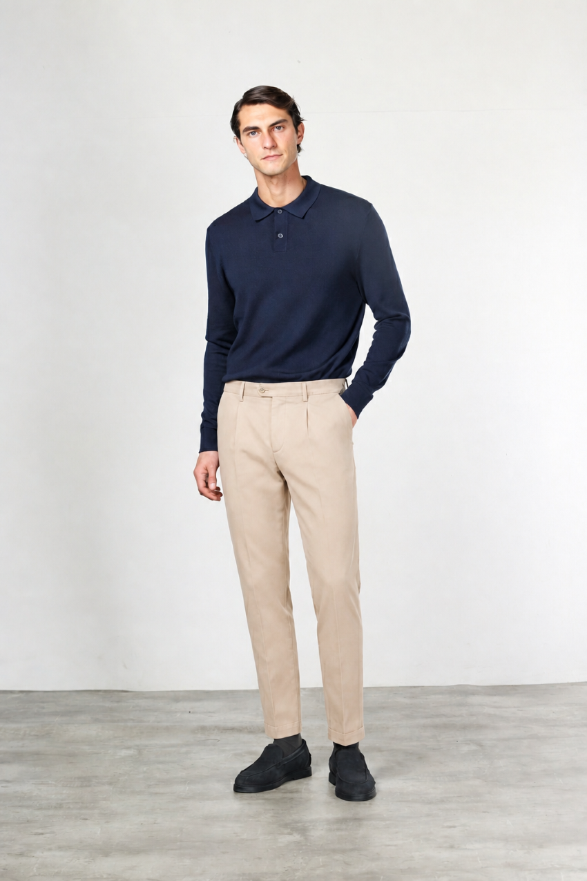 Torino 1 Pinces Flex Chinohose für Herren aus Baumwoll- und Cashmere-Twill mit slim fit