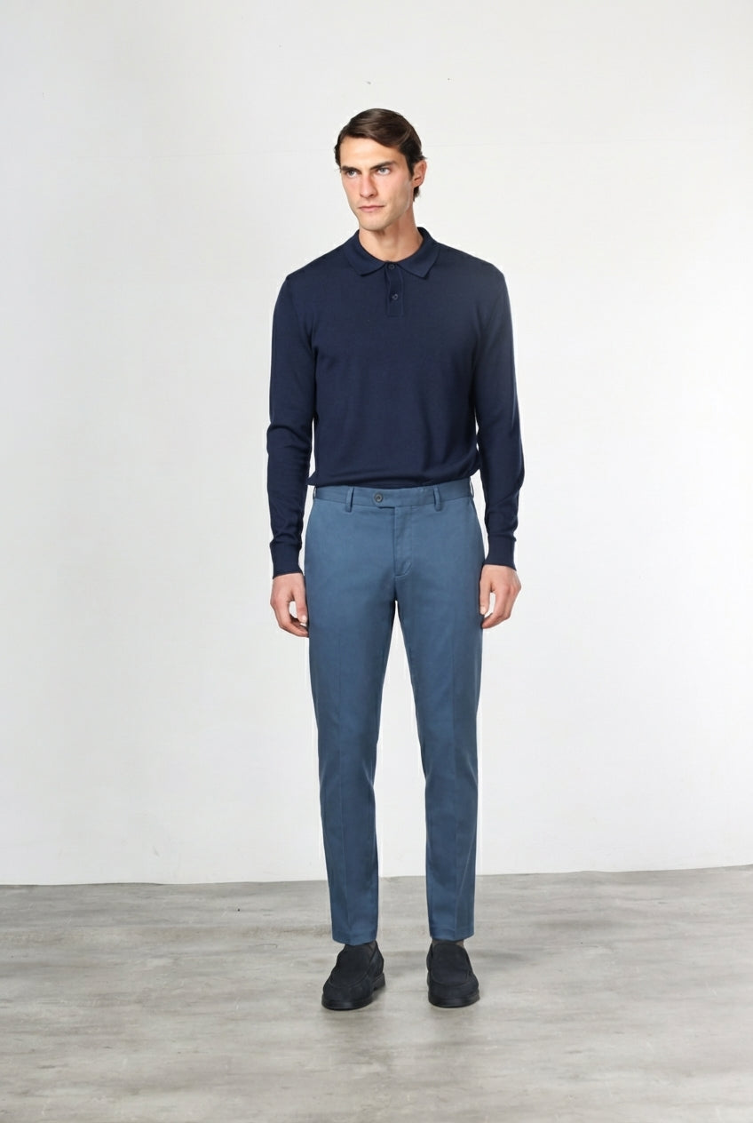 Torino 1 Pinces Flex pantalone chino uomo in twill di cotone e cashmere slim fit