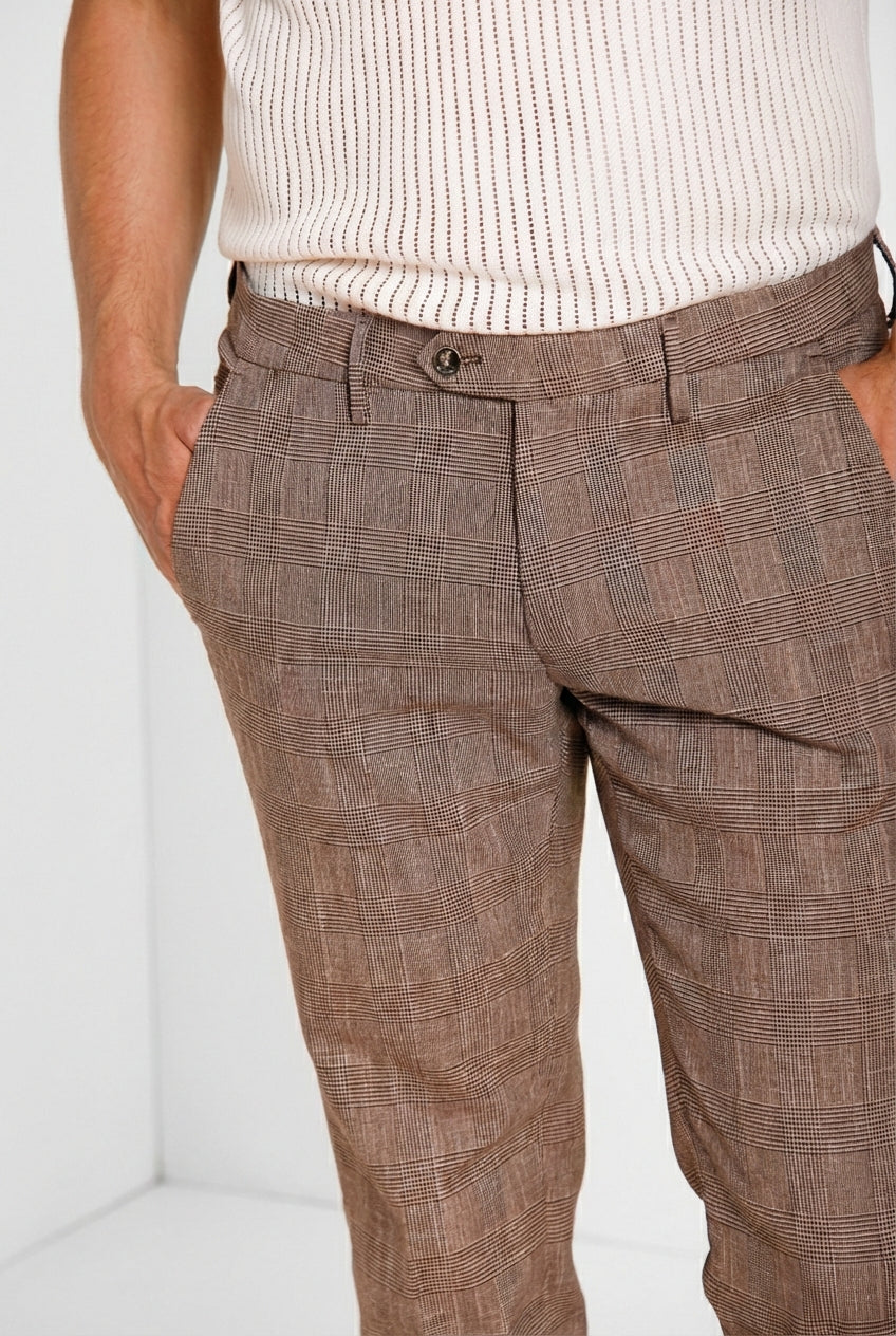 Torino City Hose Chino Herren Glencheck-Muster slim fit