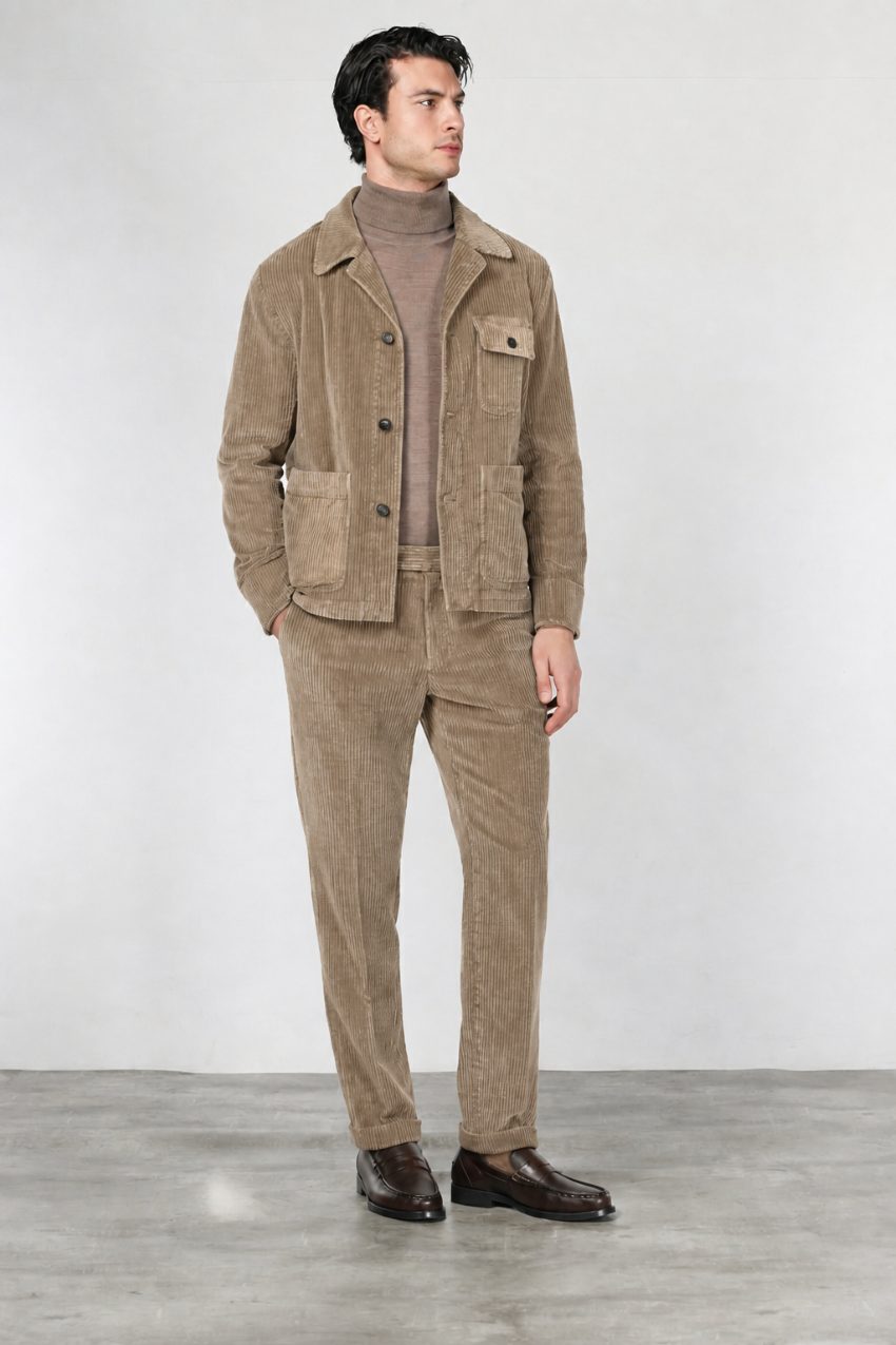 Paris pantalone chino uomo in velluto a costa larga carrot fit