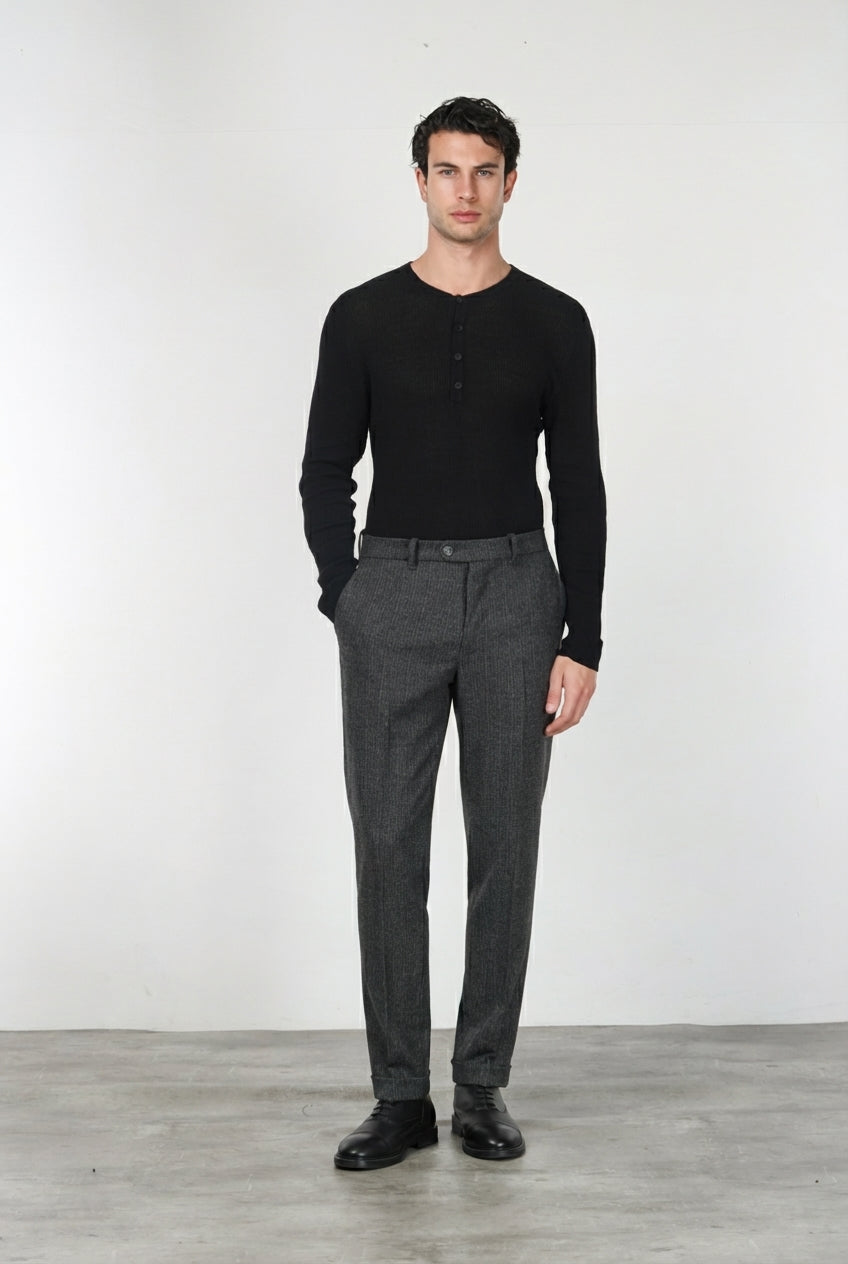Paris pantalone chino uomo gessato in jersey flanella carrot fit