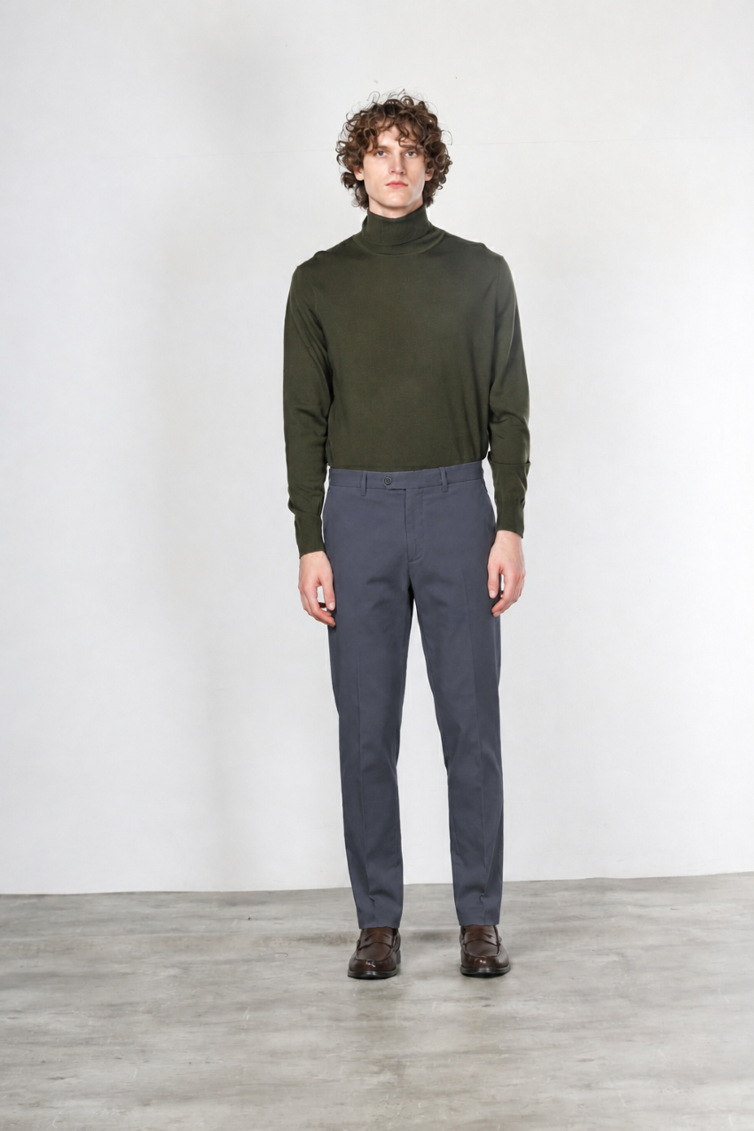 Paris pantalone chino uomo in gabardina cotone e lana carrot fit
