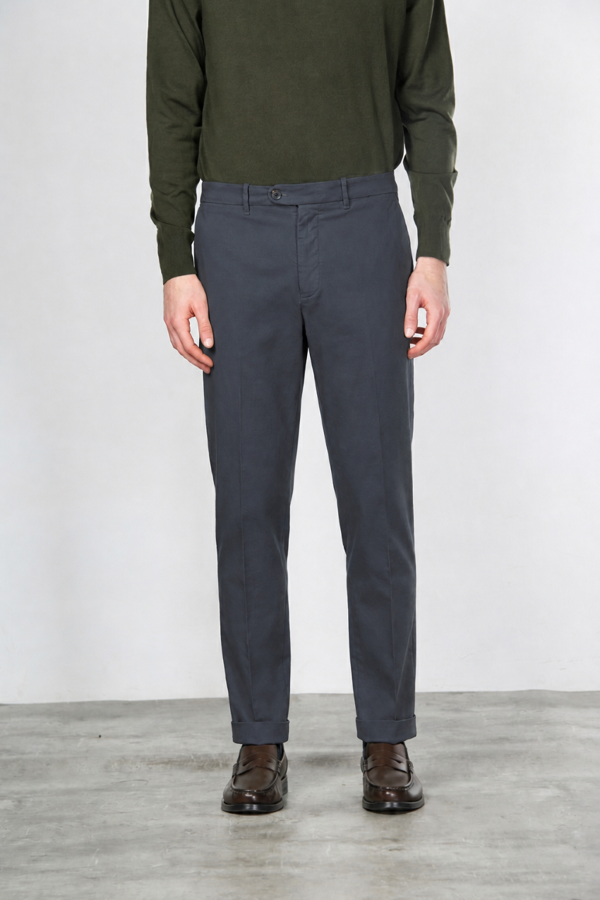 Paris pantalone chino uomo in gabardina cotone e lana carrot fit