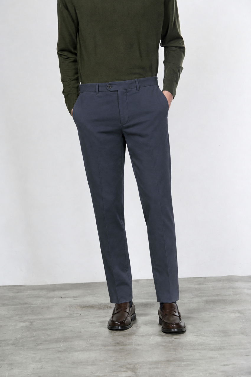 Paris pantalone chino uomo in gabardina cotone e lana carrot fit