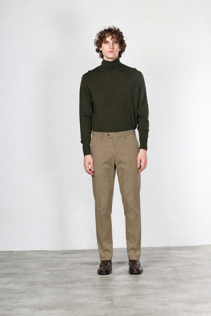 Paris pantalone chino uomo in gabardina cotone e lana carrot fit