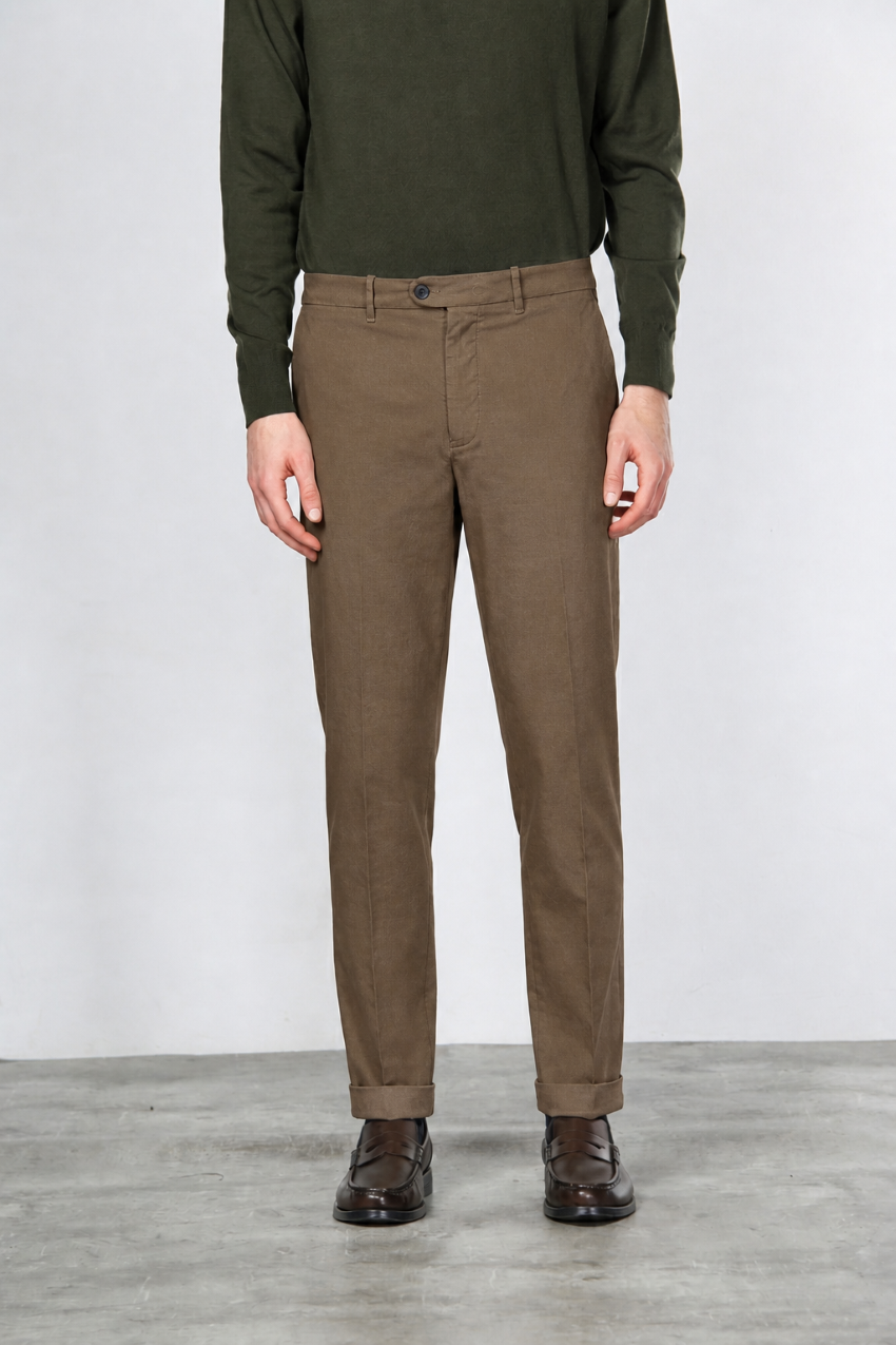 Paris pantalone chino uomo in gabardina cotone e lana carrot fit