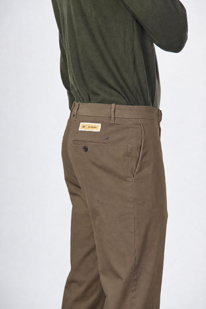 Paris pantalone chino uomo in gabardina cotone e lana carrot fit