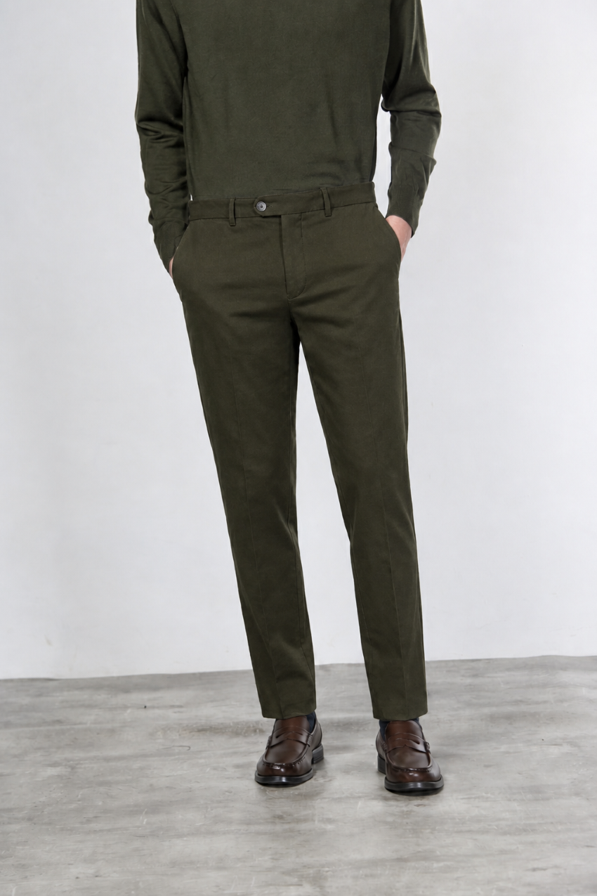 Paris pantalone chino uomo in gabardina cotone e lana carrot fit