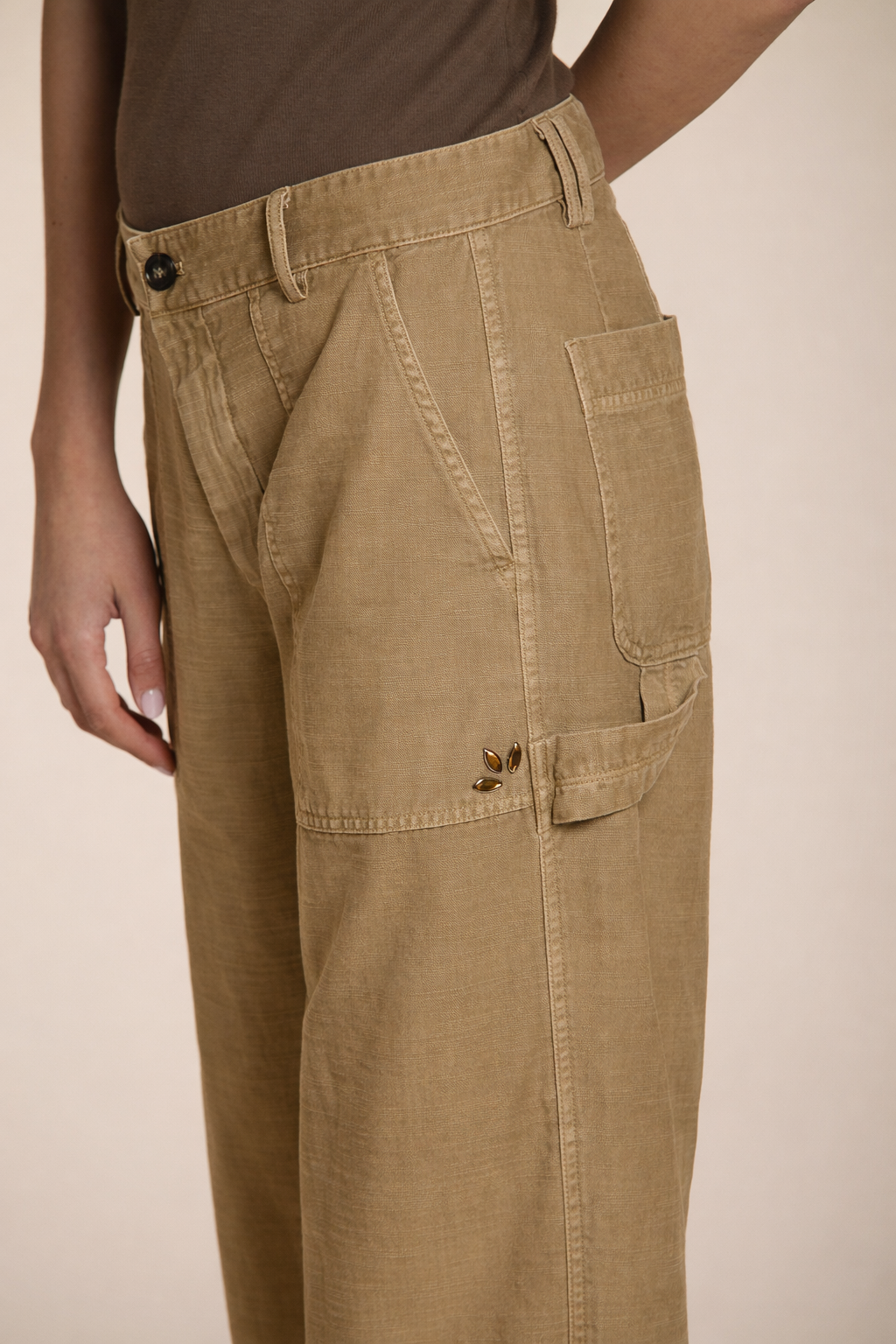 Dallas Wide pantalone cargo donna in cotone fiammato straight fit