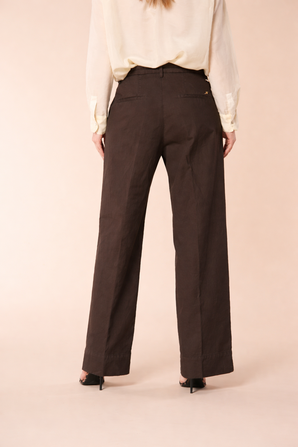 New York Studio pantalone chino donna in twill di cotone e lino wide leg