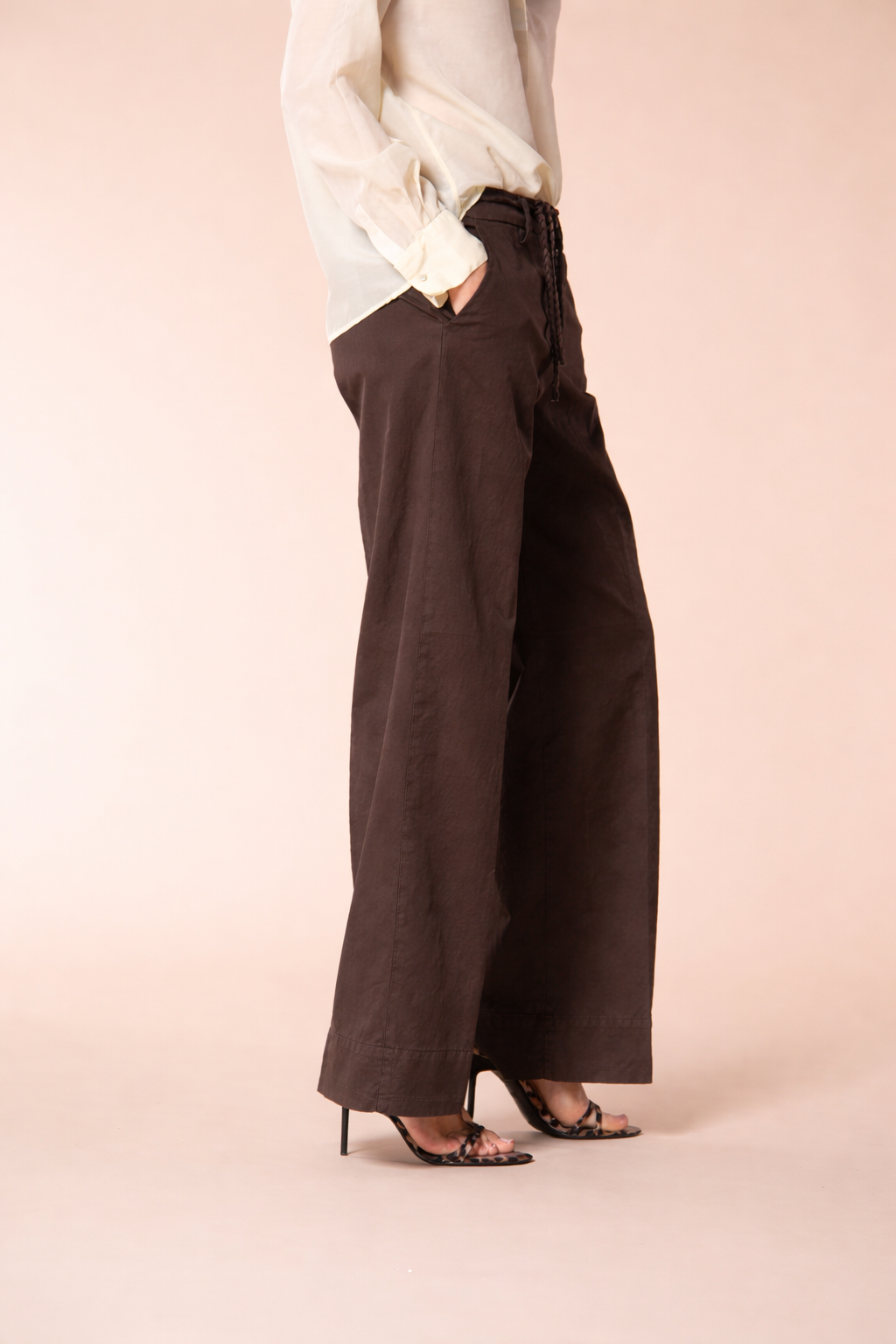 New York Studio pantalone chino donna in twill di cotone e lino wide leg