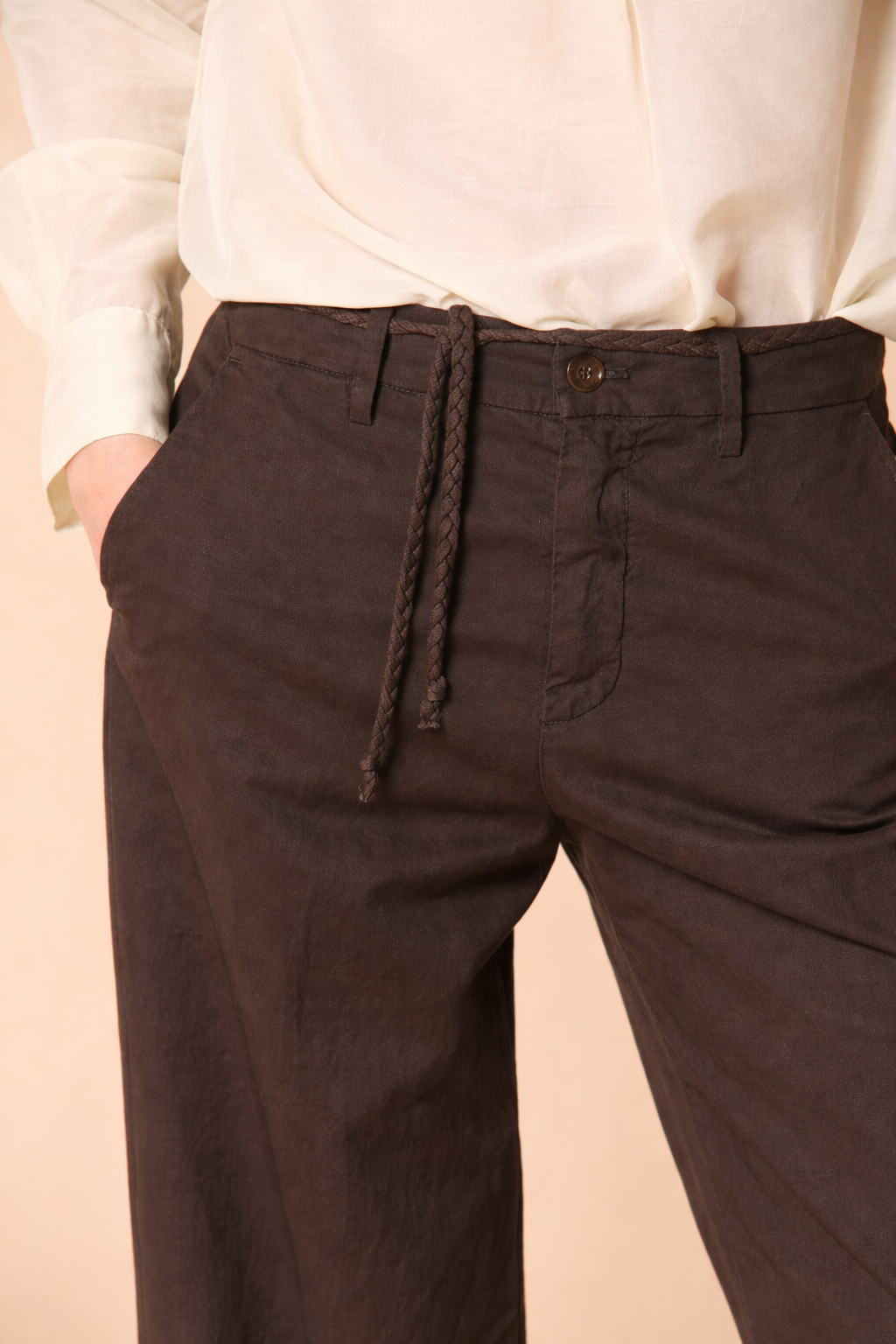 New York Studio pantalone chino donna in twill di cotone e lino wide leg