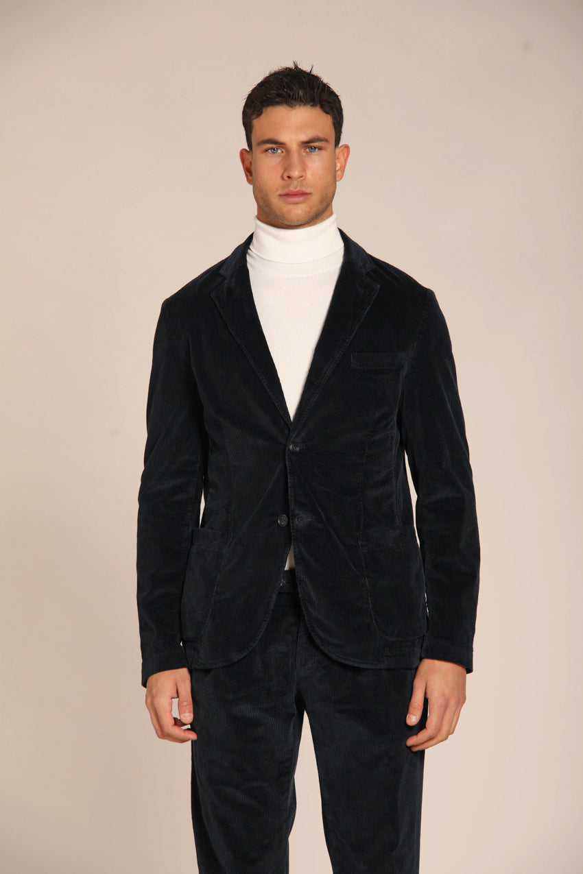 immagine 1 di blazer uomo, modello Da Vinci in velluto, di colore blu navy, fit regular di mason's