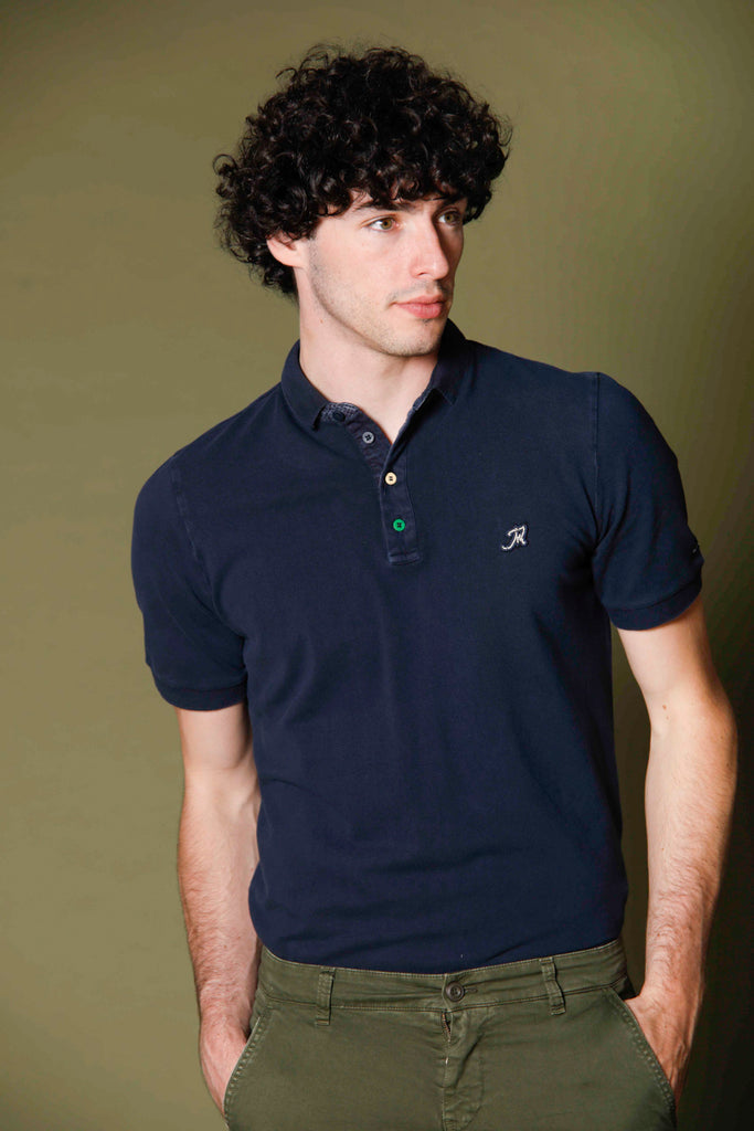 Bild 1 von Herren-Piqué-Poloshirt mit Schneiderdetails Modell Leopardi marineblau von Mason's 