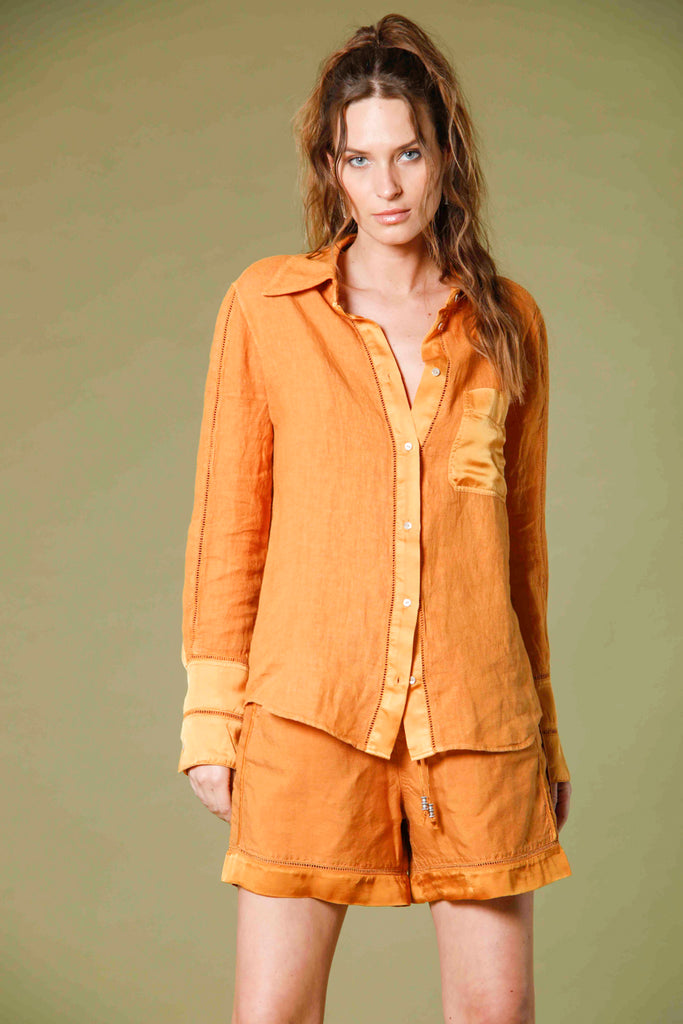 Bild 1 von Damen Langarm Leinenhemd Modell Nicole Patch Farbe orange von mason's 