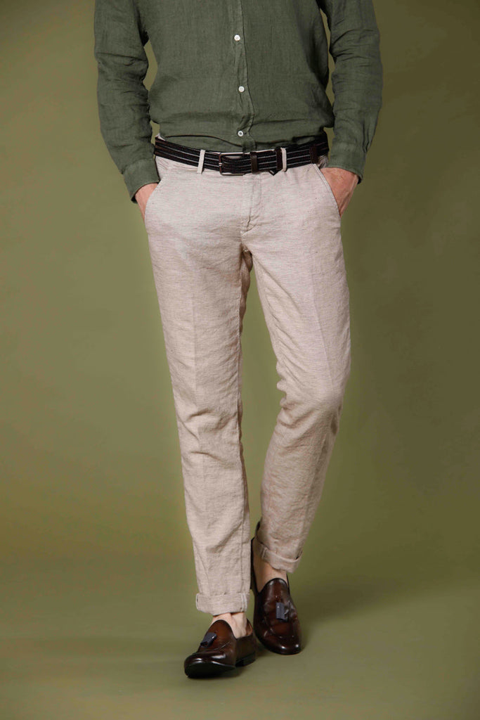 Bild 1 herren chinohosen aus leinen und baumwolle stuckfarbe mit hahnentrittmuster Torino Style modell von Mason's