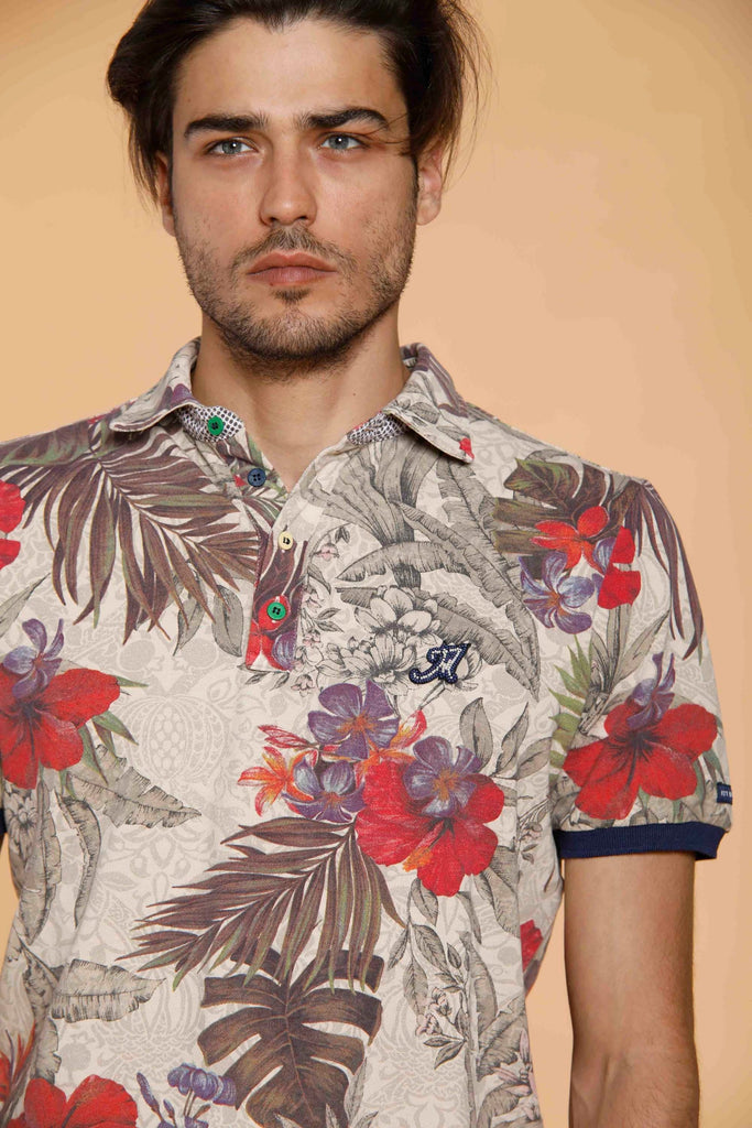 Print Herren-Poloshirt aus Piqué mit rotem Blumendruck und Details
