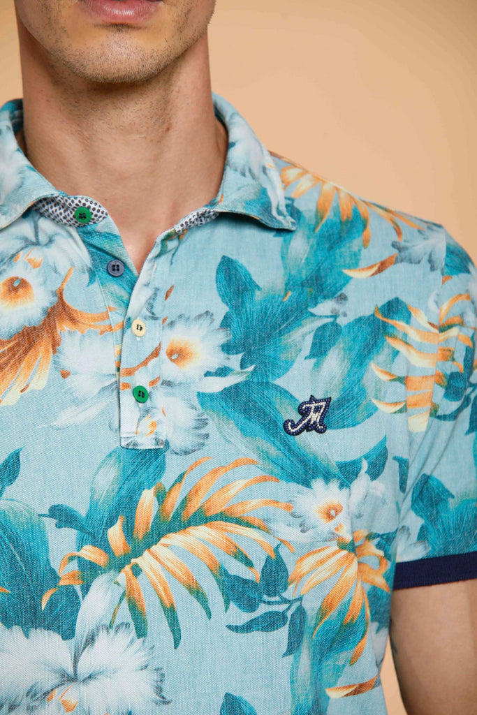 Print Herren-Piqué-Poloshirt mit Hibiskusdruck und Details