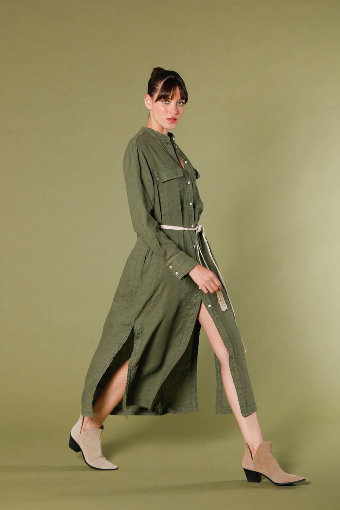 immagine 4 di abito lungo da donna in lino con cintura in corda modello Colette Dress colore verde regular di mason's